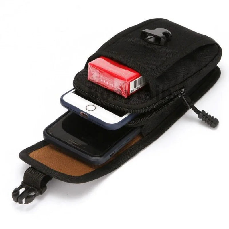 1× Black EDC Molle Bag Purse Double Layer Outdoor Waterproof Waist Fanny Pack Men Phone Pouch Camping Hunting Tactical Waist Bag
