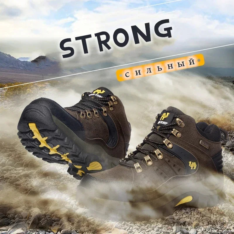 Large Size Outdoor Ankle Boots Men Non Slip Fashion Lace Up Climbing Leather Winter Cowboy Boots Trekking Hiking Footwear Summer
