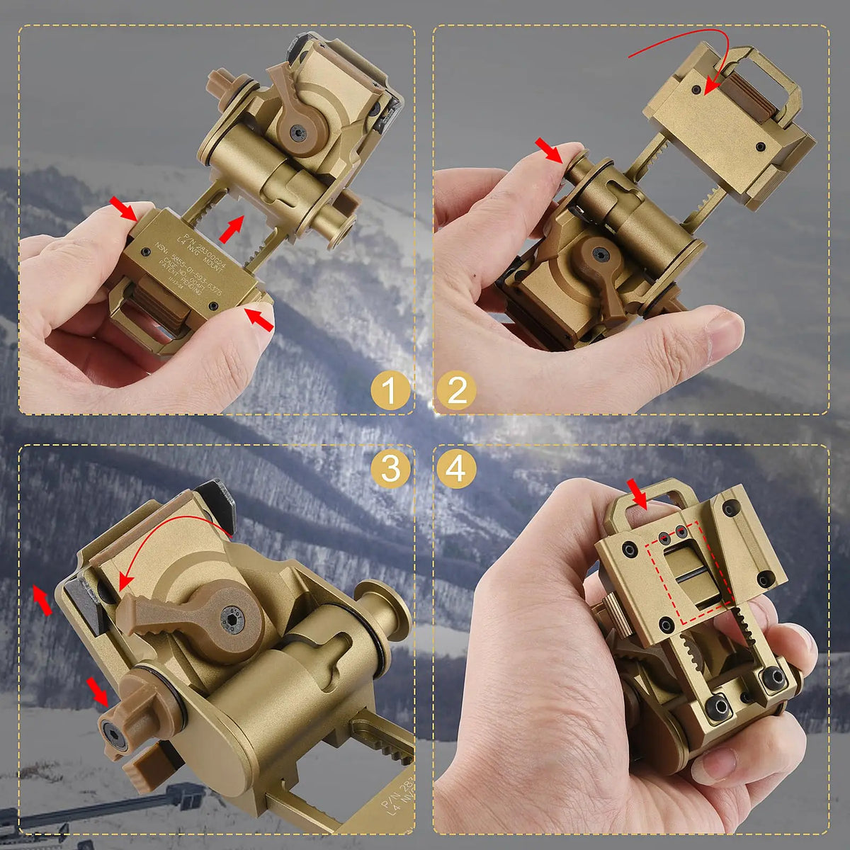 BOOIU L4G24 NVG Tactical Helmet Mount Metal Holder Bracket Helmet Accessories For PVS15/18 Goggles Night Vision Stent