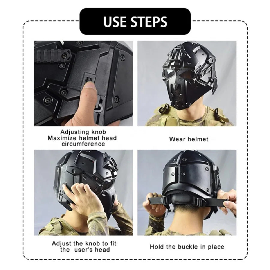 Multifunction Full Mask CS Game Tactical Motorcycle Safe Helmet with ARC Side Rails Shroud NVG Mount