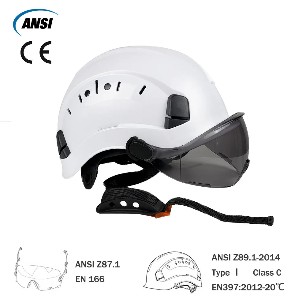 CE ANSI Summer Breathable Safety Helmet with Sun Visor Goggles Vented Construction Hard Hat Outdoor Work Protective Cap