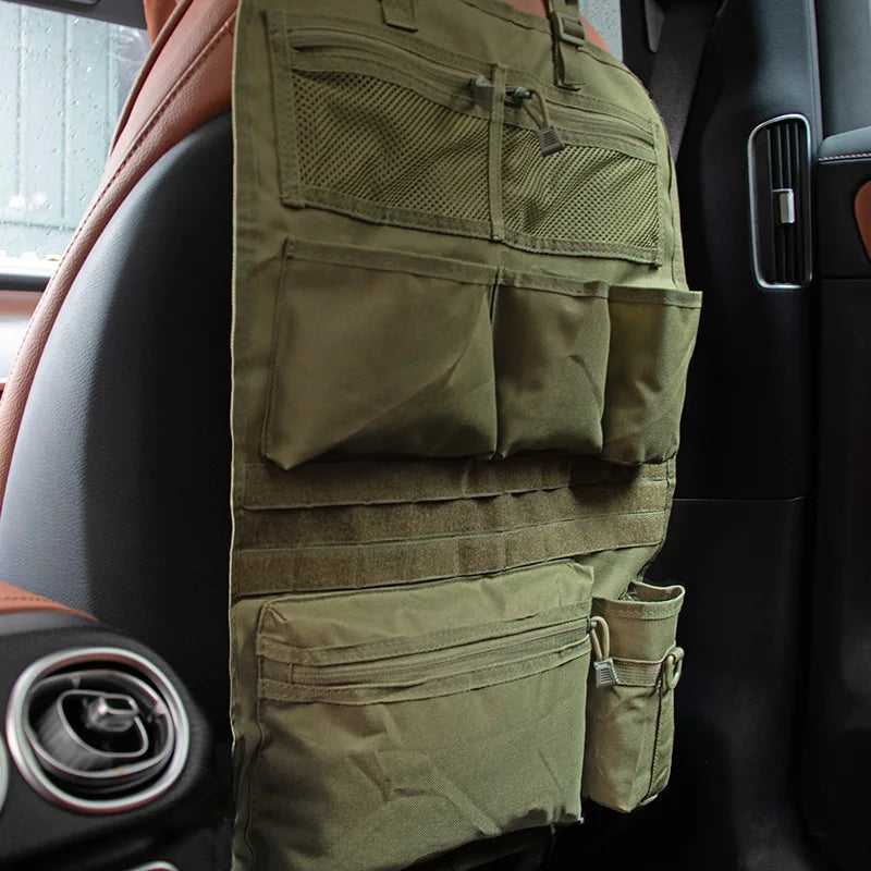 Tactical Car Seat Back Storage Bag Multifunction Hunting Hanging Bag Nylon Pouch Mesh Pocket Universal Portable Car Accessories