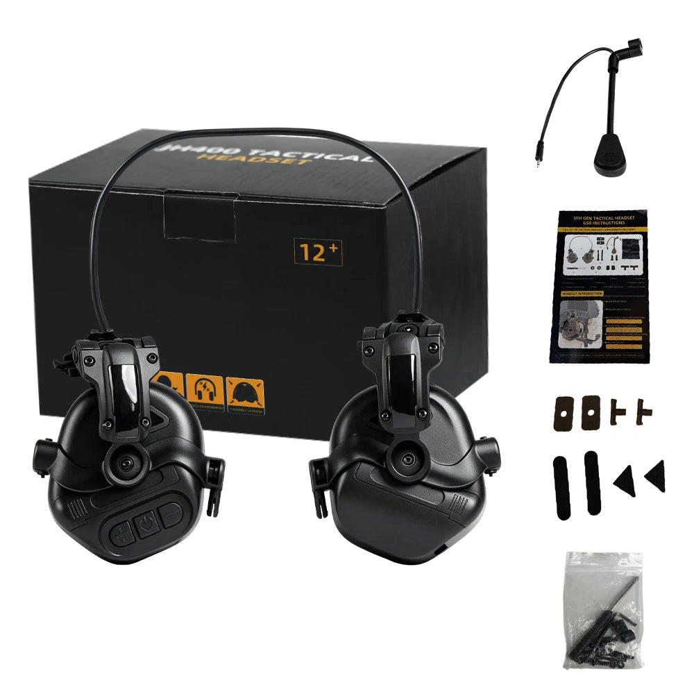 BOOIU Tactical Bluetooth Headset Shooting Headphones Fast Helmet Earmuffs Protection Ear Hunting Training Headset with Stand