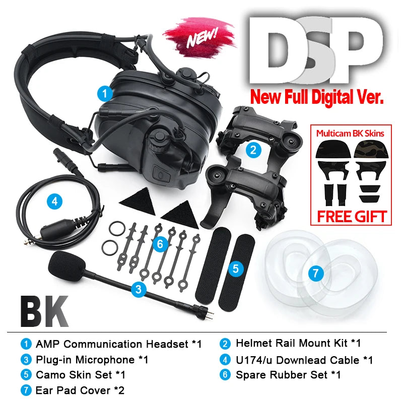 NEW FMA Full Digital Dual DPS AMP FCS-Tactical Headset Communication Noise Reduction Accessories Gear PTT V60