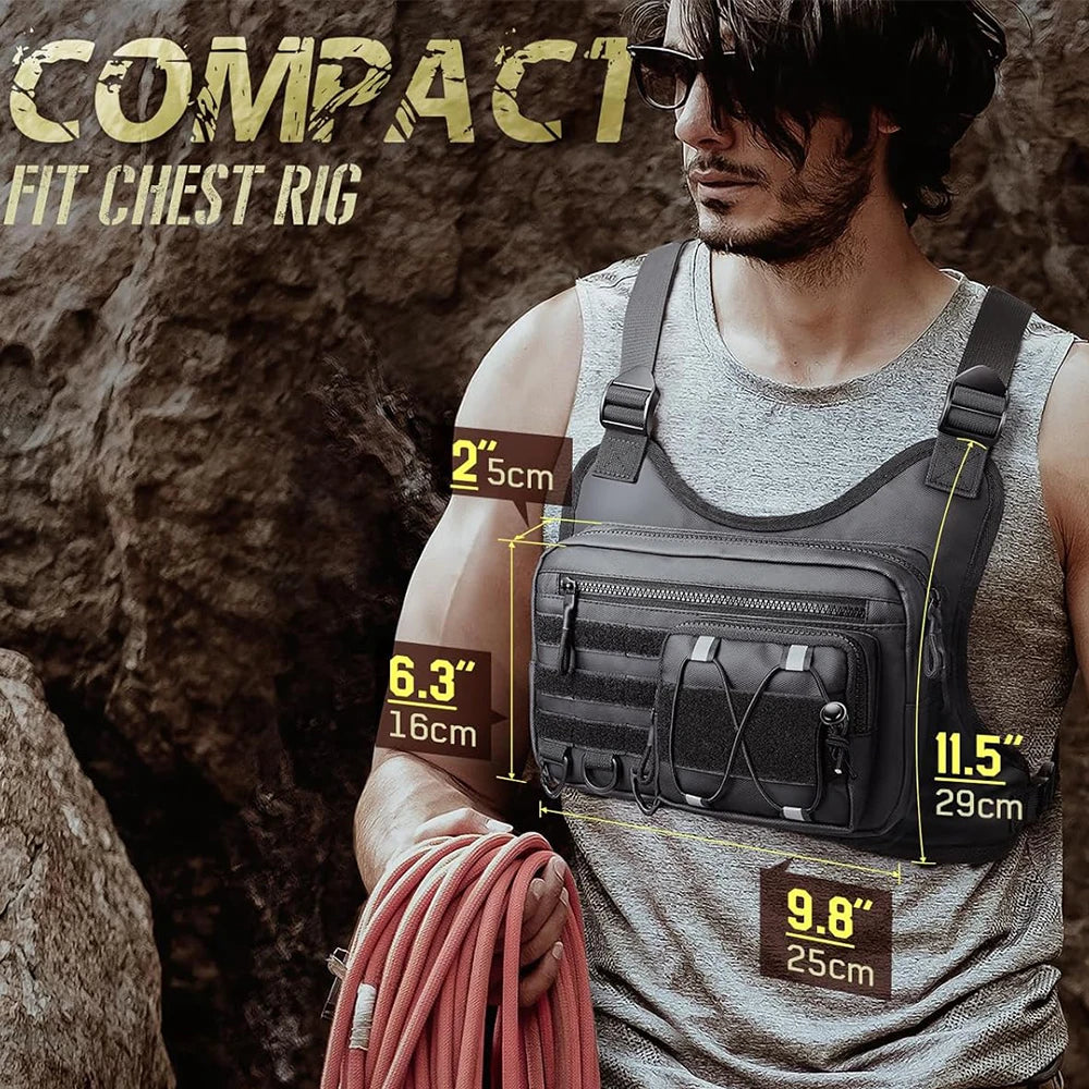 Molle Chest Rig Bag with Gun Holster Pistol EDC Chest Pack Concealed Carry Tactical Chest Holster for Running Hunting Vest Bag