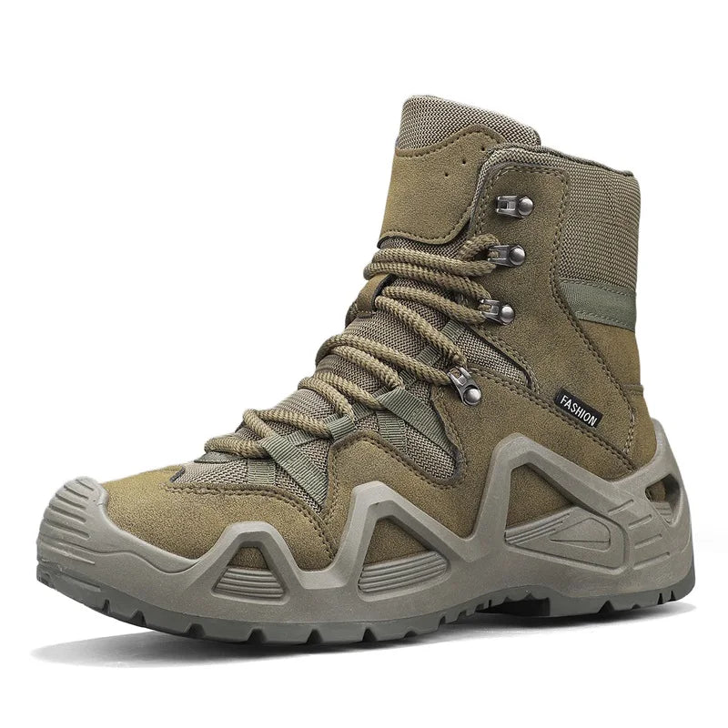 Outdoor Suede Leather Hiking Shoes Men Non-slip Training Mountain Trekking Boots Men Green Combat Tactical Boots Plus Size 46