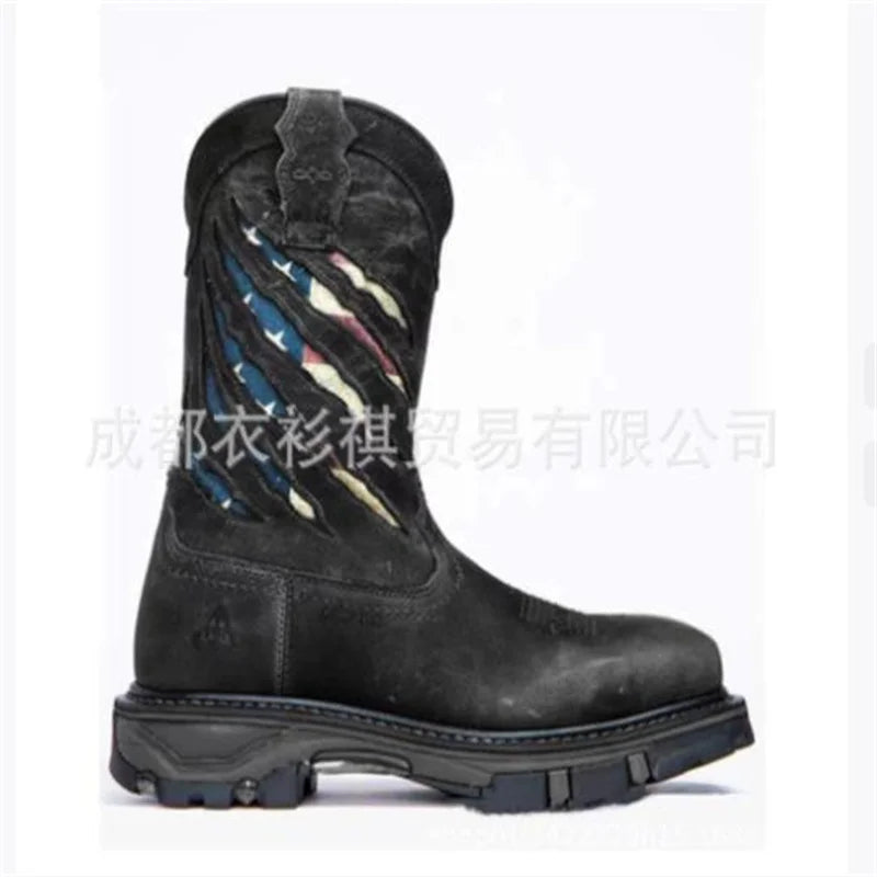 New Classic Denim Boots V-bottom Genuine Goodyear Handicraft Men's Boots Round Head Locomotive Boots Zapato De Hombre 35 48