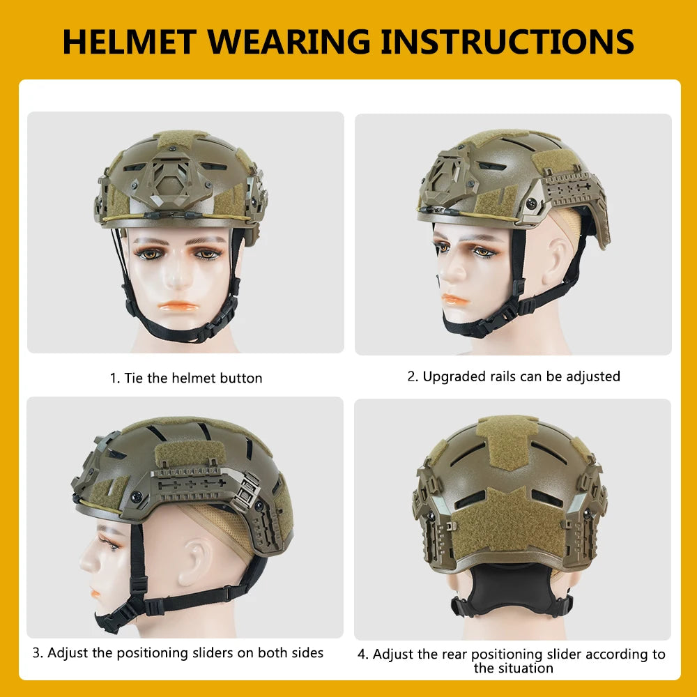BOOIU New Tactical Helmet Iraqi ABS Kids Tactical Helmet Upgraded Rail with Side Slide Rope Adjustment 50-55cm Airsoft Helmet