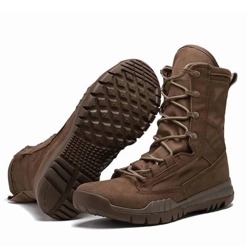 New High-Top Men's Leather Hiking Work Boots Non-Slip Lightweight Combat &Tactical Breathable Desert Boots