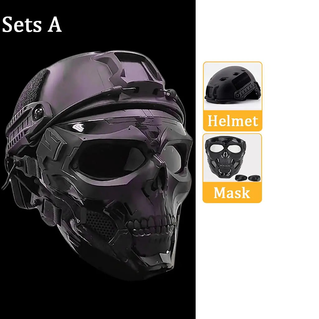 Tactical Fast Helmet Sets, with Full Protect  Face Skull Mask, and Flashlight,NVG Mount Game Kit for Airsoft, BBS CQB Skirmishes