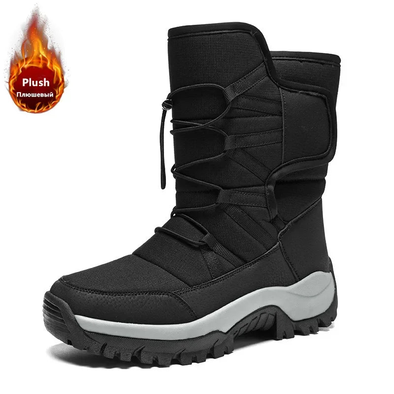 New Winter Hiking Boots Warm Plush Men's Boots High Top Couple Snow Boots Winter Outdoor Anti-Slip Ankle Boots Work Casual Boots