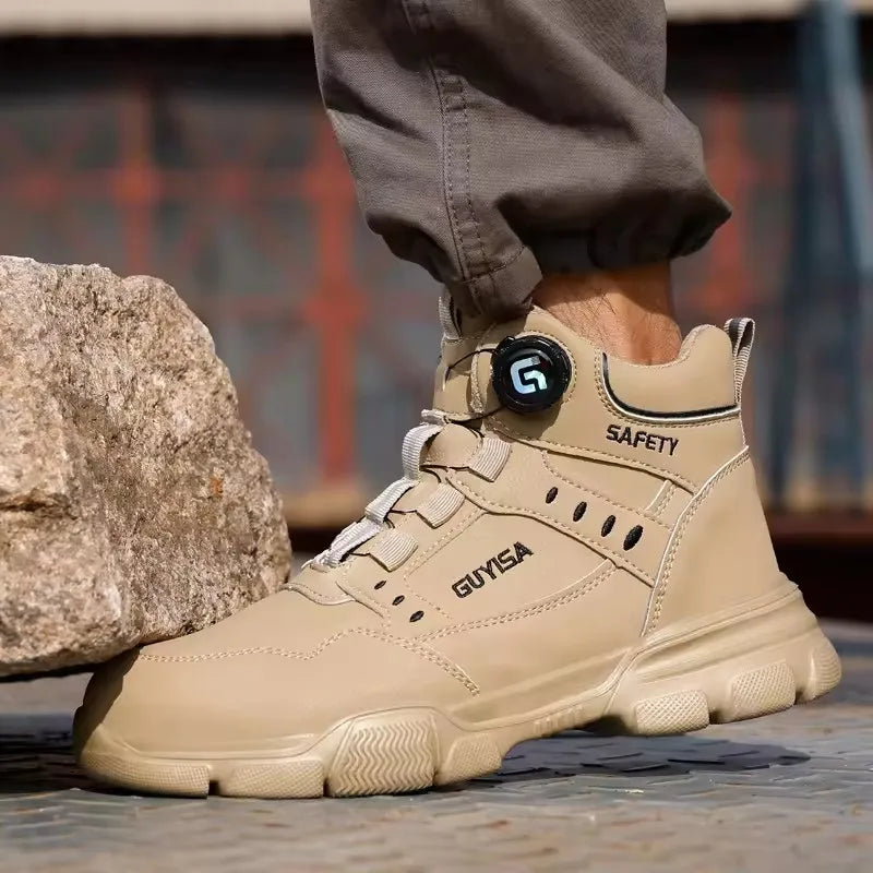 Men Rotary Button Safety Work Shoes Anti Smash Anti Puncture Steel Toe Indestructible Labor Protection Boots