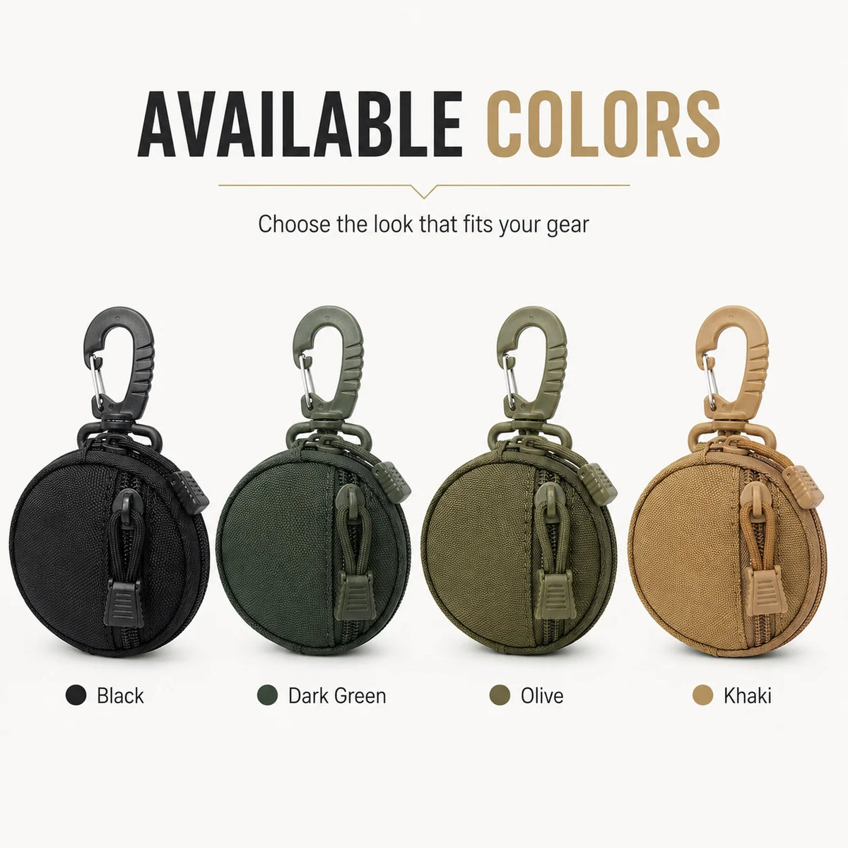 1000D Tactical Mini Round  Pouch Zipper Utility Bag with Carabiner Clip for Earbuds Keys Coins Outdoor Camping Gear Tool