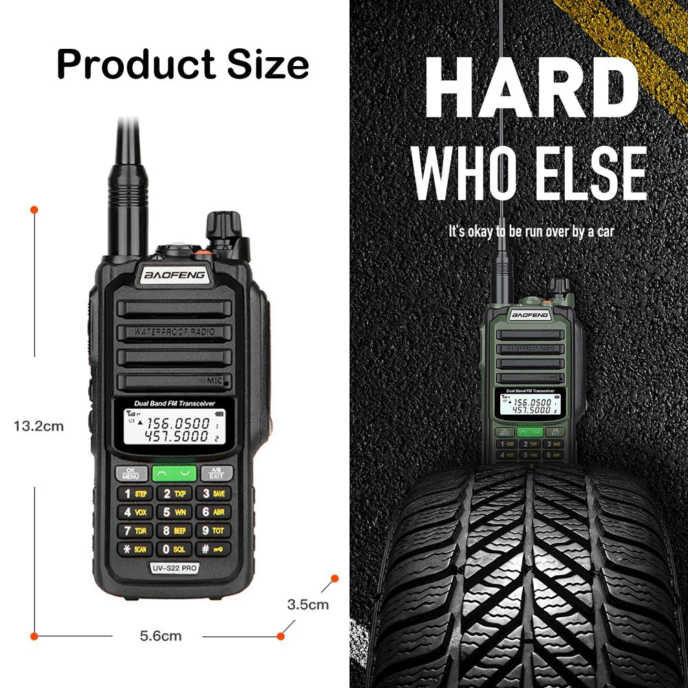 2pcs Baofeng UV-S22 Pro V2 Power Waterproof Hunting Walkie Talkie Type-C Powered UHF VHF Programming Cable Long Range FM Radio