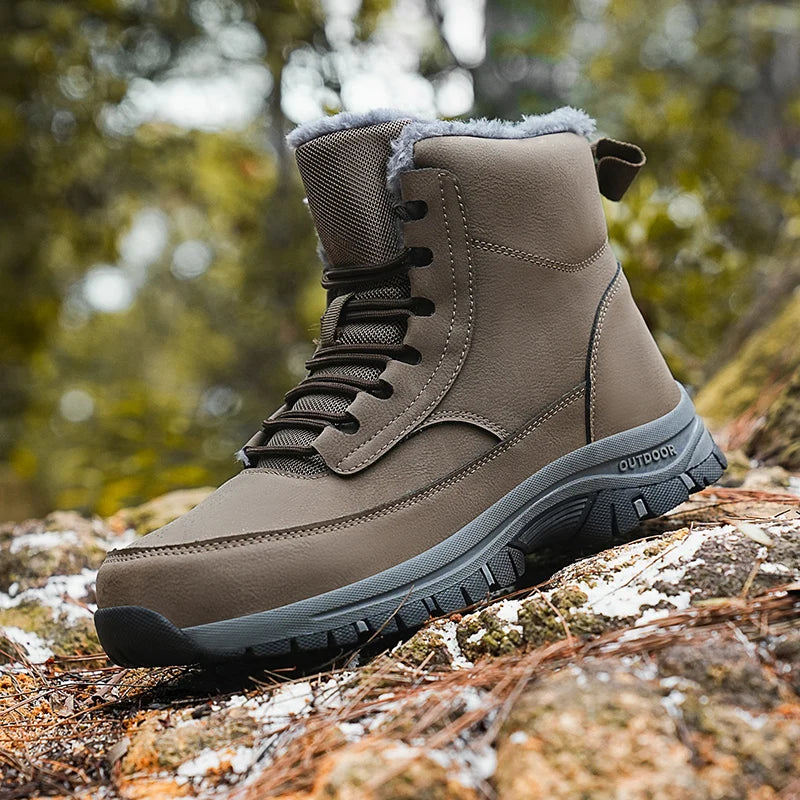 Brand Men Winter Snow Boots Waterproof PU Leather Sneakers High Quality Men's Boots Outdoor Male Ankle Boots Work Shoes Big Size