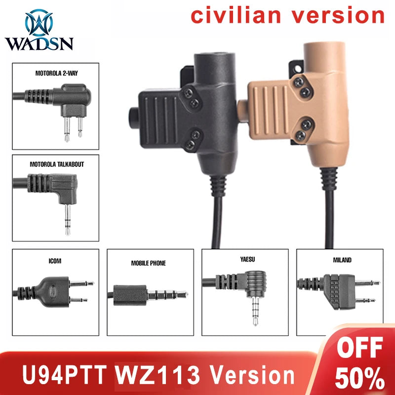 NEW Civil Version U94 Tactical PTT for Wadsn Headset COMTA Earmor Copy Headphone Outdoor Hunting PTT Fit Baofeng Kenwood Plug