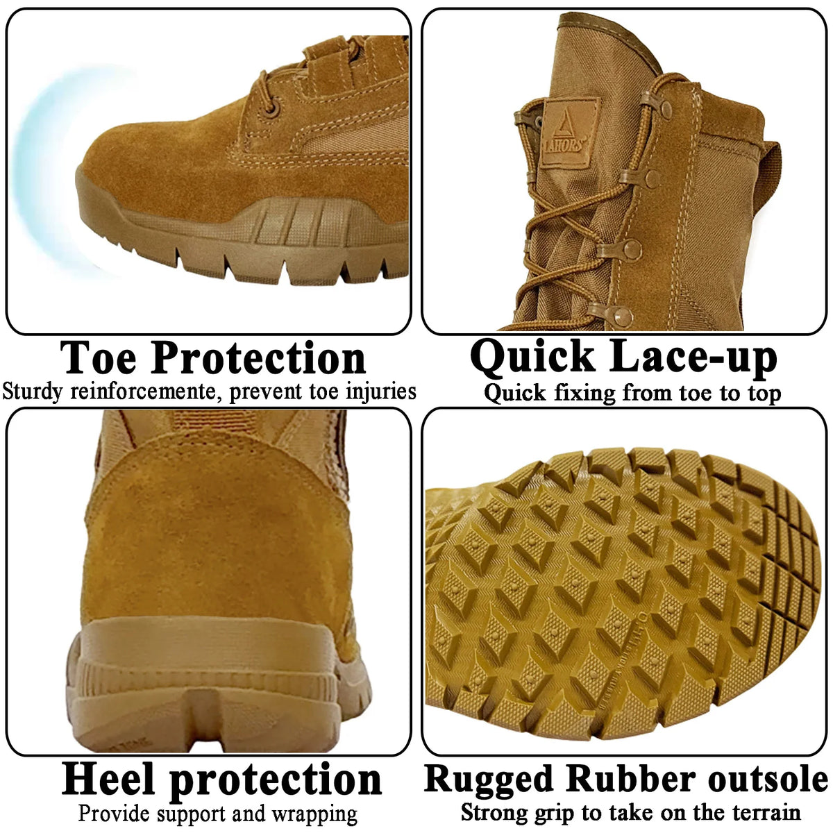 LAHORS® High-Top Men's Leather Hiking Work Boots With Zipper Non-Slip Lightweight Combat &Tactical Breathable Desert Boots