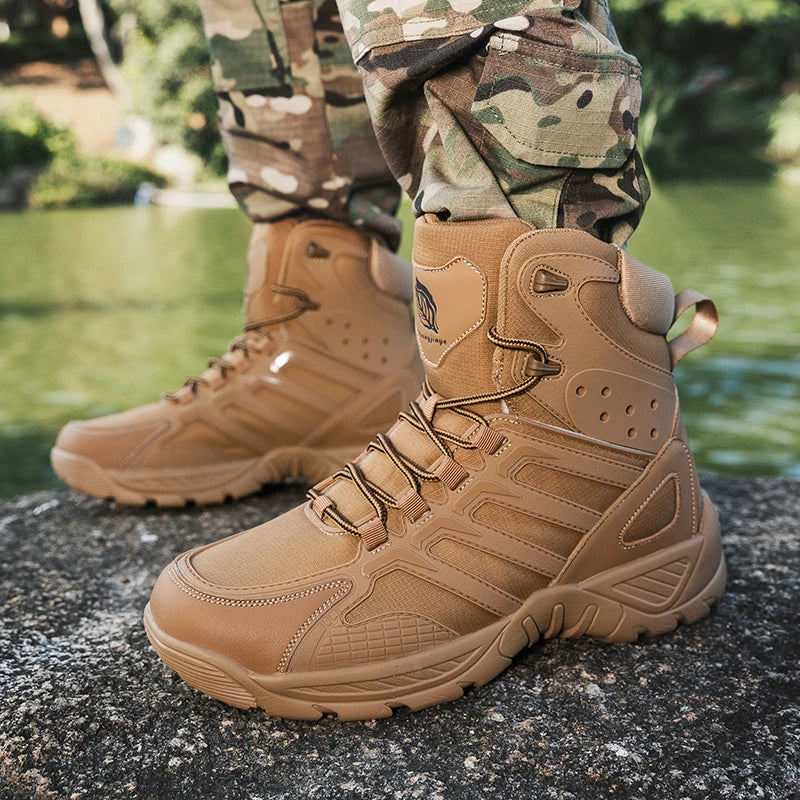 New Men's High Quality Leather Hiking Boots Lightweight Field Trekking Hunting Sneakers Non-slip Tactical Shoes Motorcycle Boots