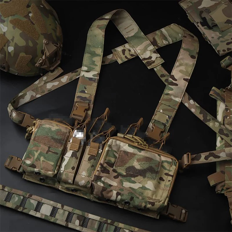 D3CRH Modular Chest Rig Multi Function Utility Panel MOLLE Hook Loop 5.56 9mm Mag Pouch Holder for Wargame Hunting Gear