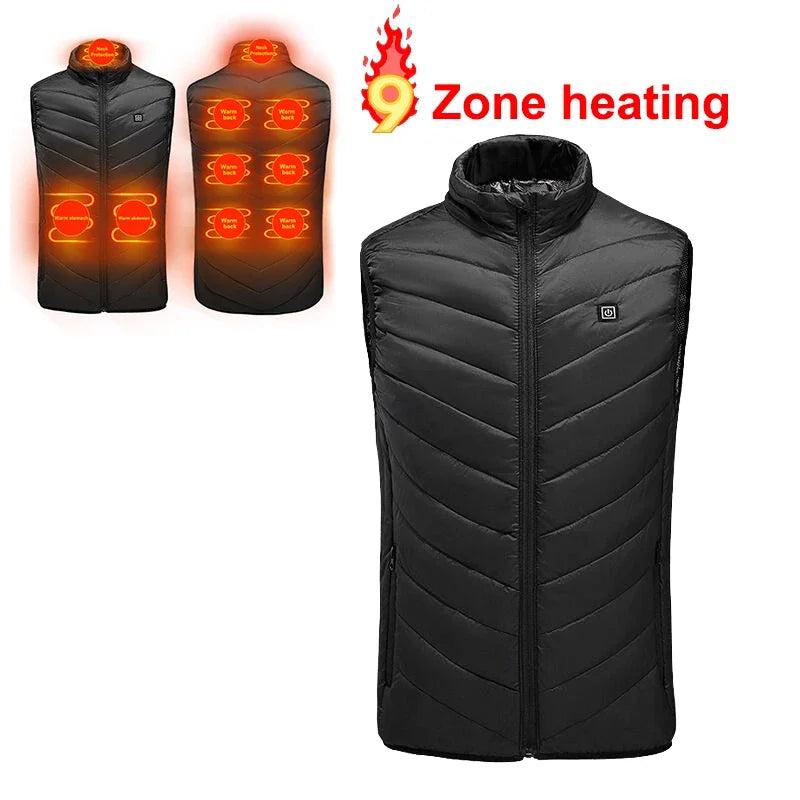 Electric Heated Hunting Vest Winter 9 Zones Smart Heated Jacket Outdoor Insulated Vest Thermal Warm Coat Camping No Battery Pack