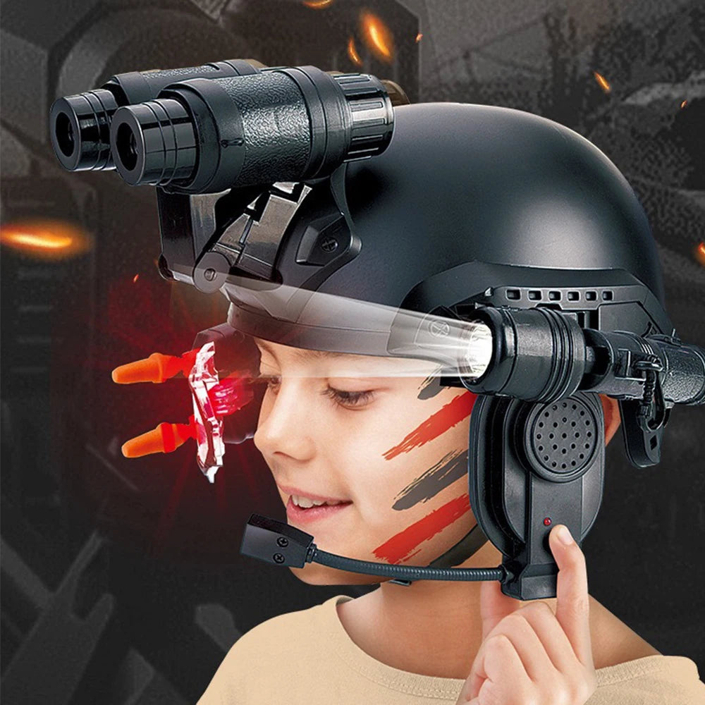 Children's Tactical Helmet Set CS Extended Protective Helmet With Flashlight Binoculars Missile Mike for Paintball Shooting Game