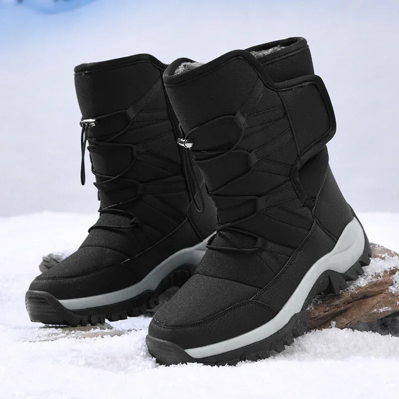 New Winter Hiking Boots Warm Plush Men's Boots High Top Couple Snow Boots Winter Outdoor Anti-Slip Ankle Boots Work Casual Boots