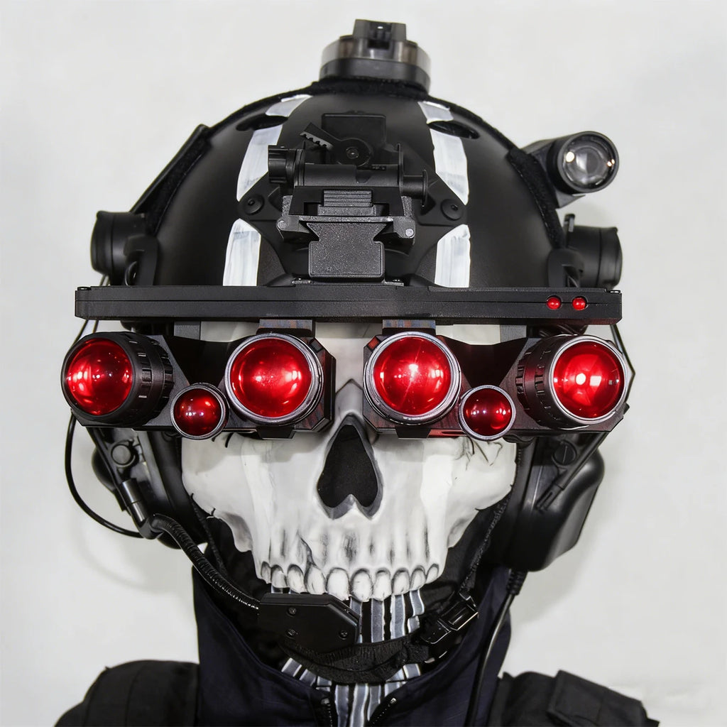 Call of Duty Ghost Tactical Helmet Kit with Illuminated Night Vision Goggles Headset Skull Mask for Cosplay Airsoft Shooting