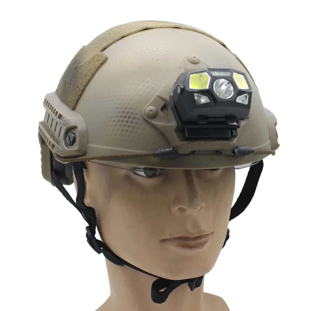 Fwoyonze Tactical FAST MICH Helmet Light Induction Headlamp USB Charging Waterproof Signal Lamp Hunting Fishing HeadLight