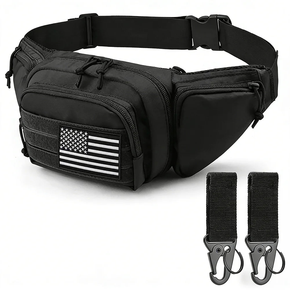 Tactics Outdoor Sports Multi-function Waist Bag with Badge and Buckle, Nylon Hiking Bike Fishing Phone Waist Bag, Men's Shoulder Bag