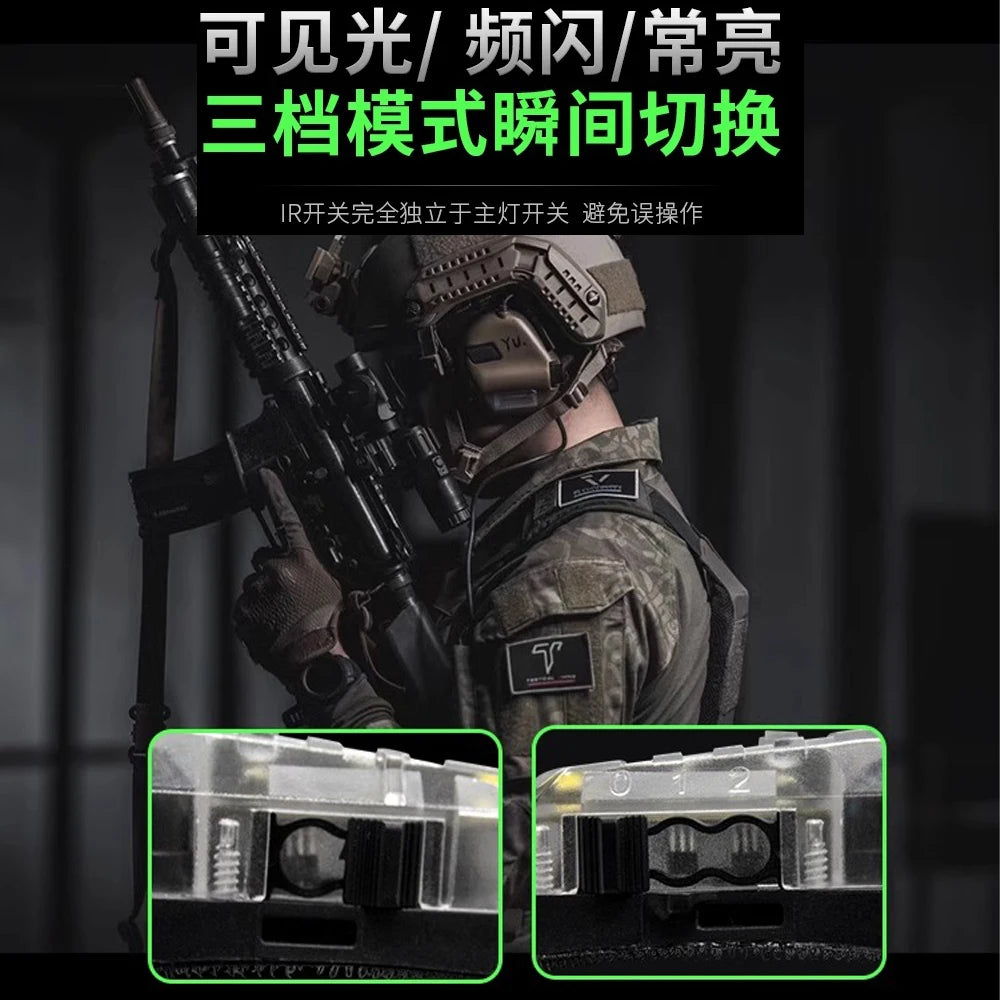 Tactical Helmet Light IPX8 Waterproof Shock-Resistant Survival LED Light Multi-Function Strobe Light IR Light for CS Camping