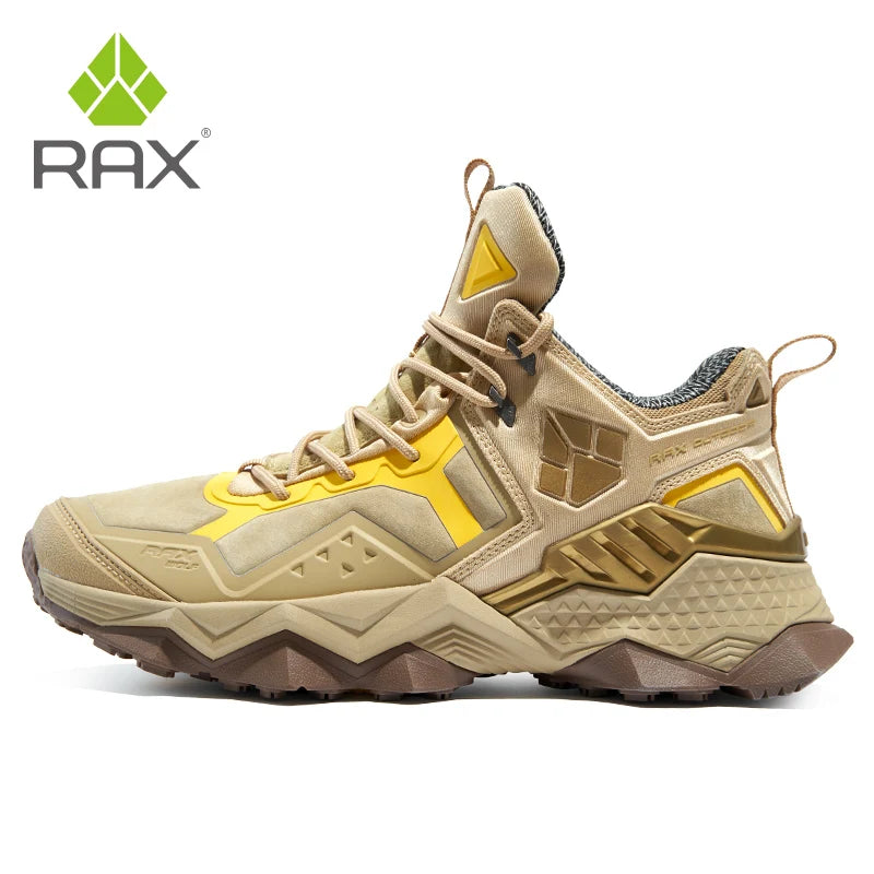 RAX Men Hiking Shoes Mid-top Waterproof Outdoor Sneaker Men Leather Trekking Boots Trail Camping Climbing Hunting Sneakers Women