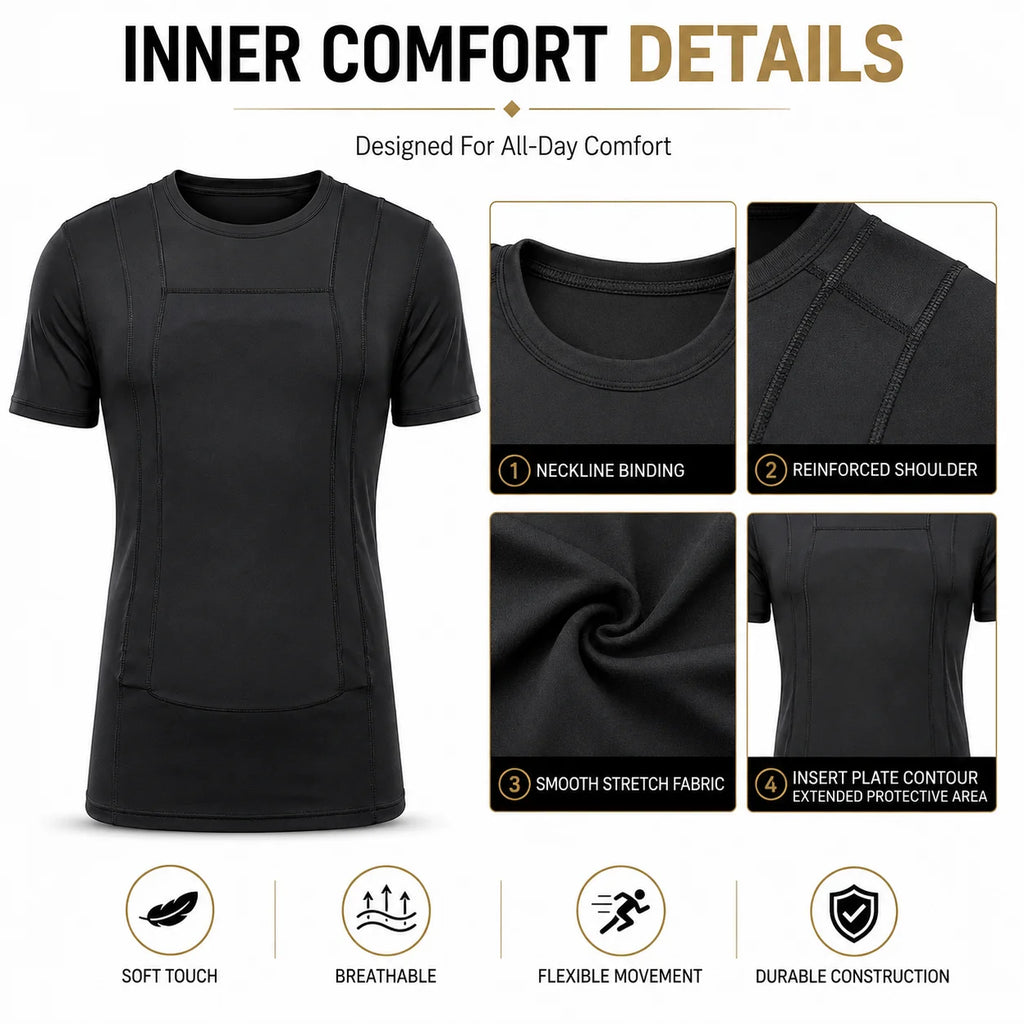 Concealed Carry Tactical T Shirt Short Sleeve Compression Fit Plate Insert Pocket Training Protective Undershirt