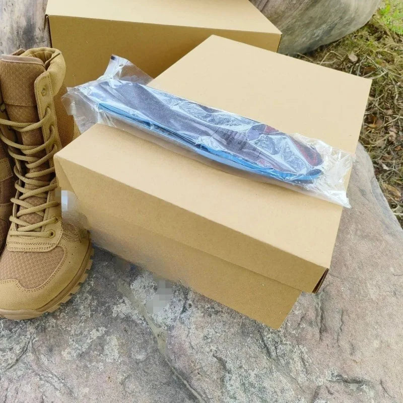 Summer New Leather Brown Combat Boots Zipper Mesh Breathable Outdoor Climbing High Top Security Training Sneakers Ultra Light