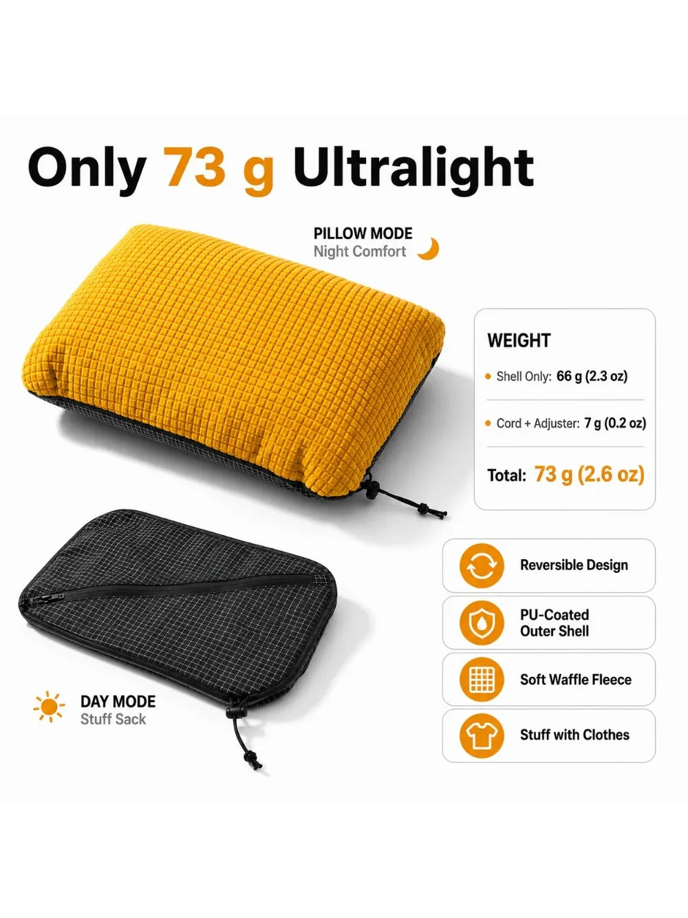 2 in 1  Reversible Stuff Sack Pillow Ultralight 73g UHMWPE Nylon 3D Waffle Fleece Camping Hiking Backpacking Pillow Storage Bag