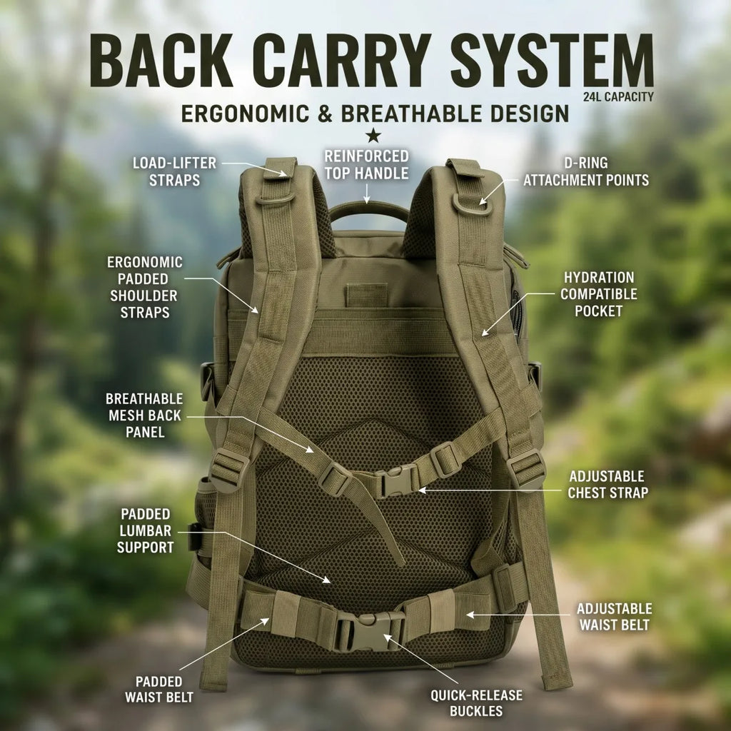24L Molle Tactical Backpack for Men Women Wear Resistant Shoulder Daypack Gear Storage Bag for School Short Distance Travel Hiking Camping Fishing Cycling Daily Commute Sports