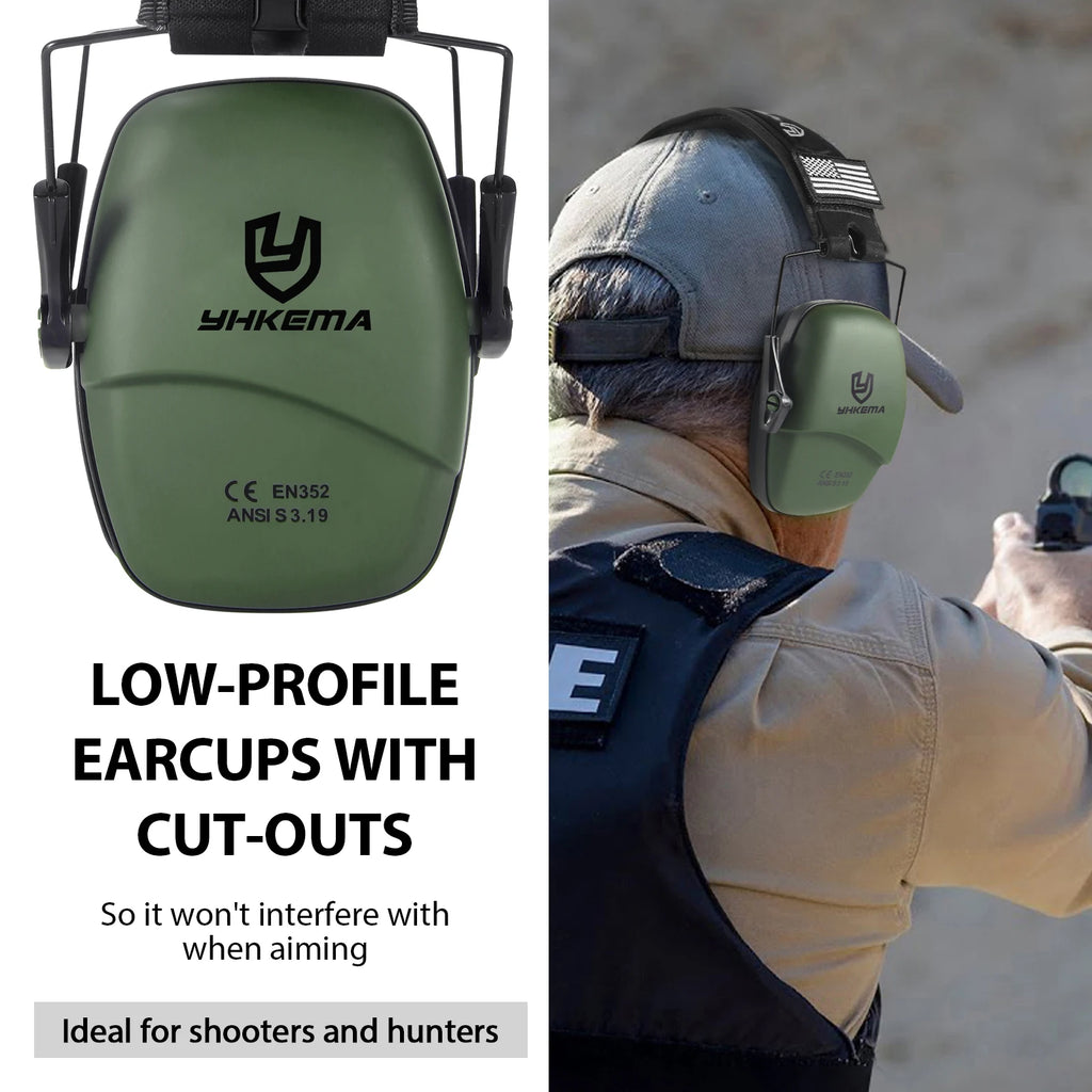 Tactical Ear Protection Safety Earmuffs for Shooting NRR 25dB Noise Reduction Slim Passive Headset with Low-Profile Earcups