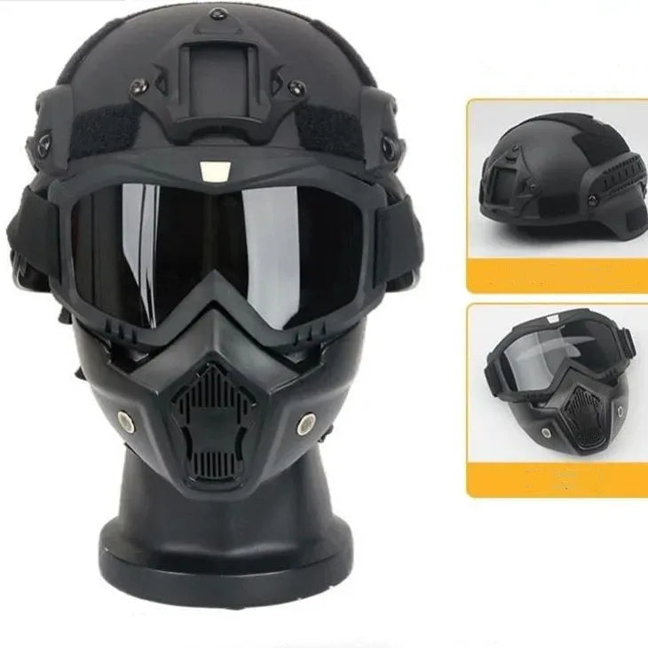 Tactical Helmet With Mask For Training CS Game Cosplay ABS Security Protection Hat With Multi-functional Guide Rail