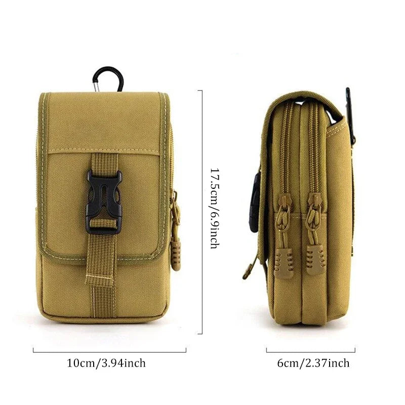 1× Black EDC Molle Bag Purse Double Layer Outdoor Waterproof Waist Fanny Pack Men Phone Pouch Camping Hunting Tactical Waist Bag