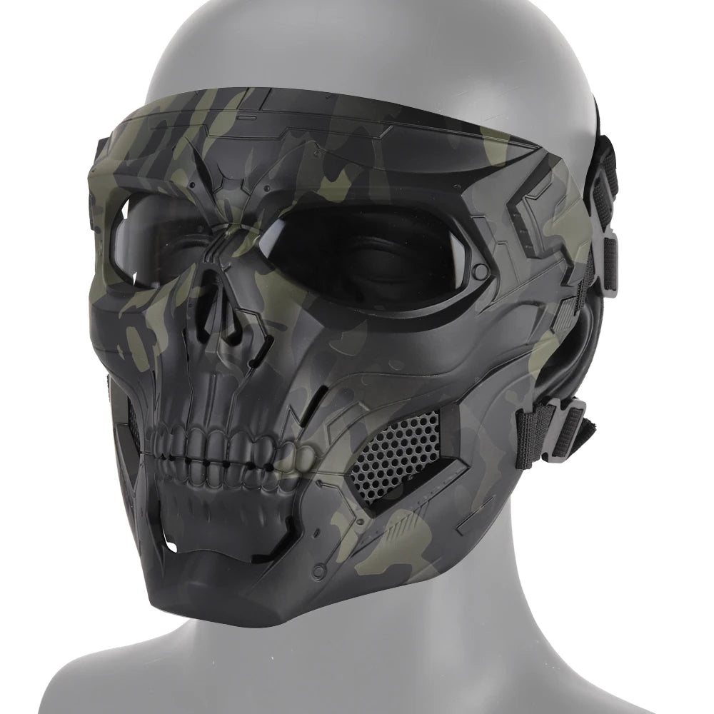 Protective Full Face Tactical Mask Skull Design Clear Goggles Dual Mode Adjustable Strap for Fast Helmet Airsoft Accessories