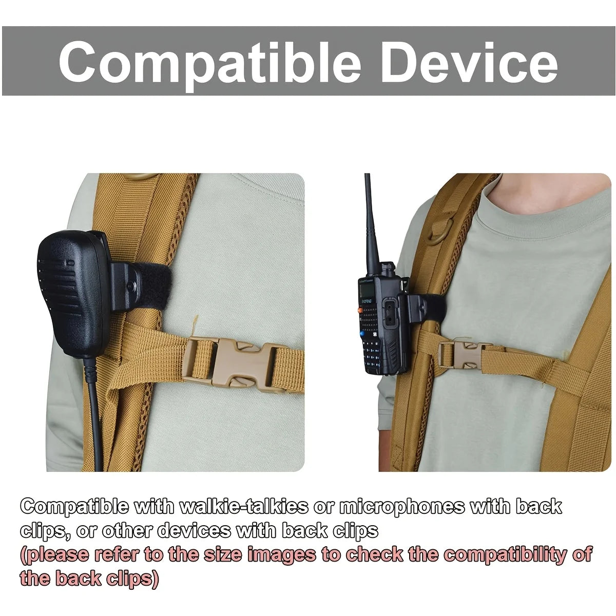 1Pc Walkie Talkie Mount Quick Release Bracket Adjustable Hook Arm Strap Zip Tie For Backpack Strap Outdoor Radio Holder Gear