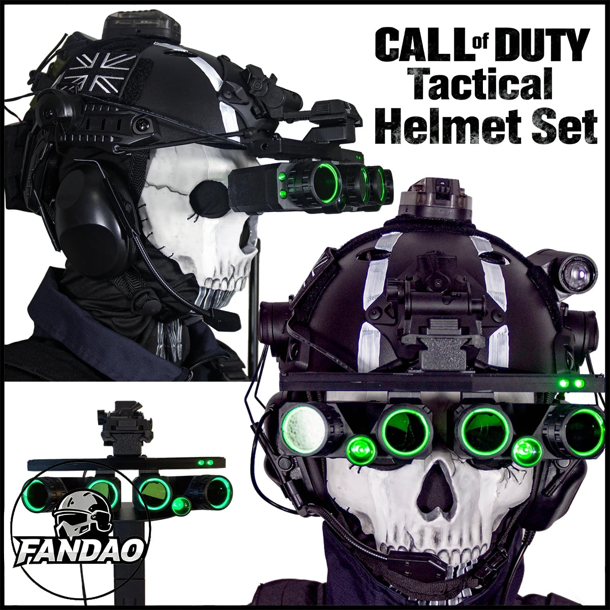 Call of Duty Ghost Tactical Helmet Kit with Illuminated Night Vision Goggles Headset Skull Mask for Cosplay Airsoft Shooting