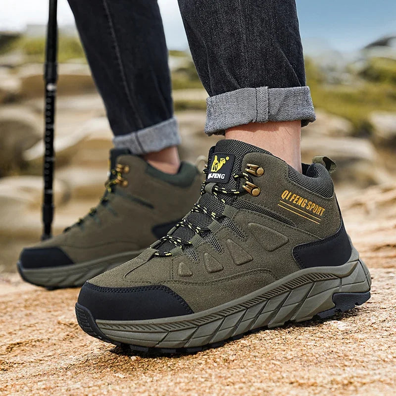 Large Size 48 Leather Hiking Boots Mens Winter Outdoor Warm Fur Non Slip 2025 Fashion Hike Ankle Boot Black Hunting Boots Rubber