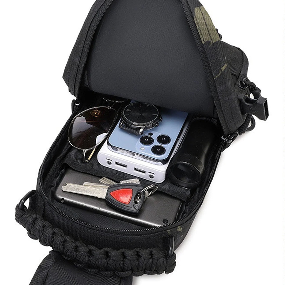Multi functional crossbody chest bag Molle expansion system adjustable, widened, breathable single shoulder strap woven handle