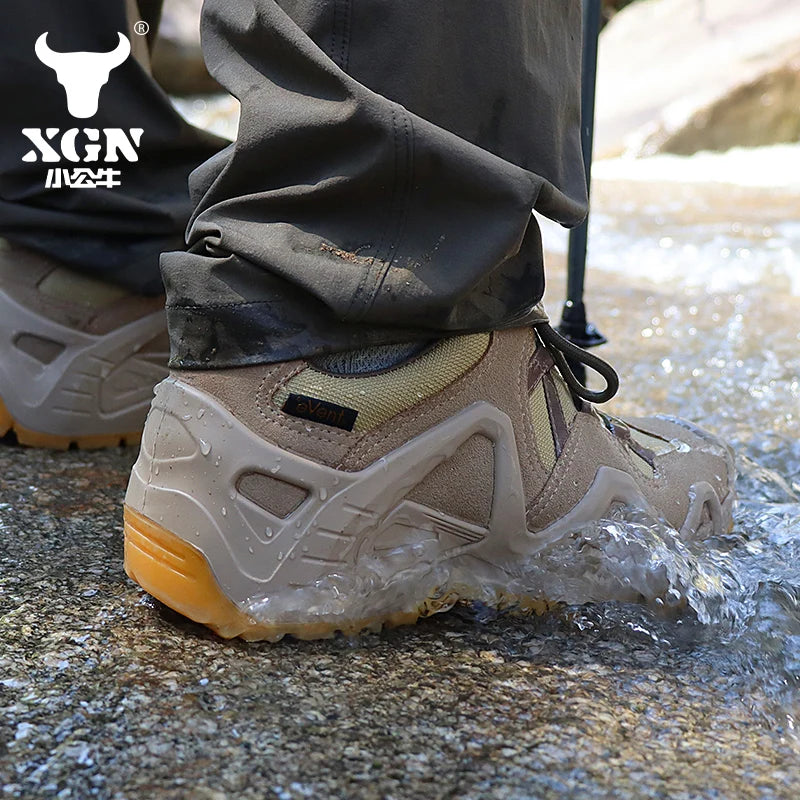 XGN EVENT Waterproof Hiking shoes Men mountian cowhide breathable Sneakers hunting Boots Tactical Desert Combat trekking Boot