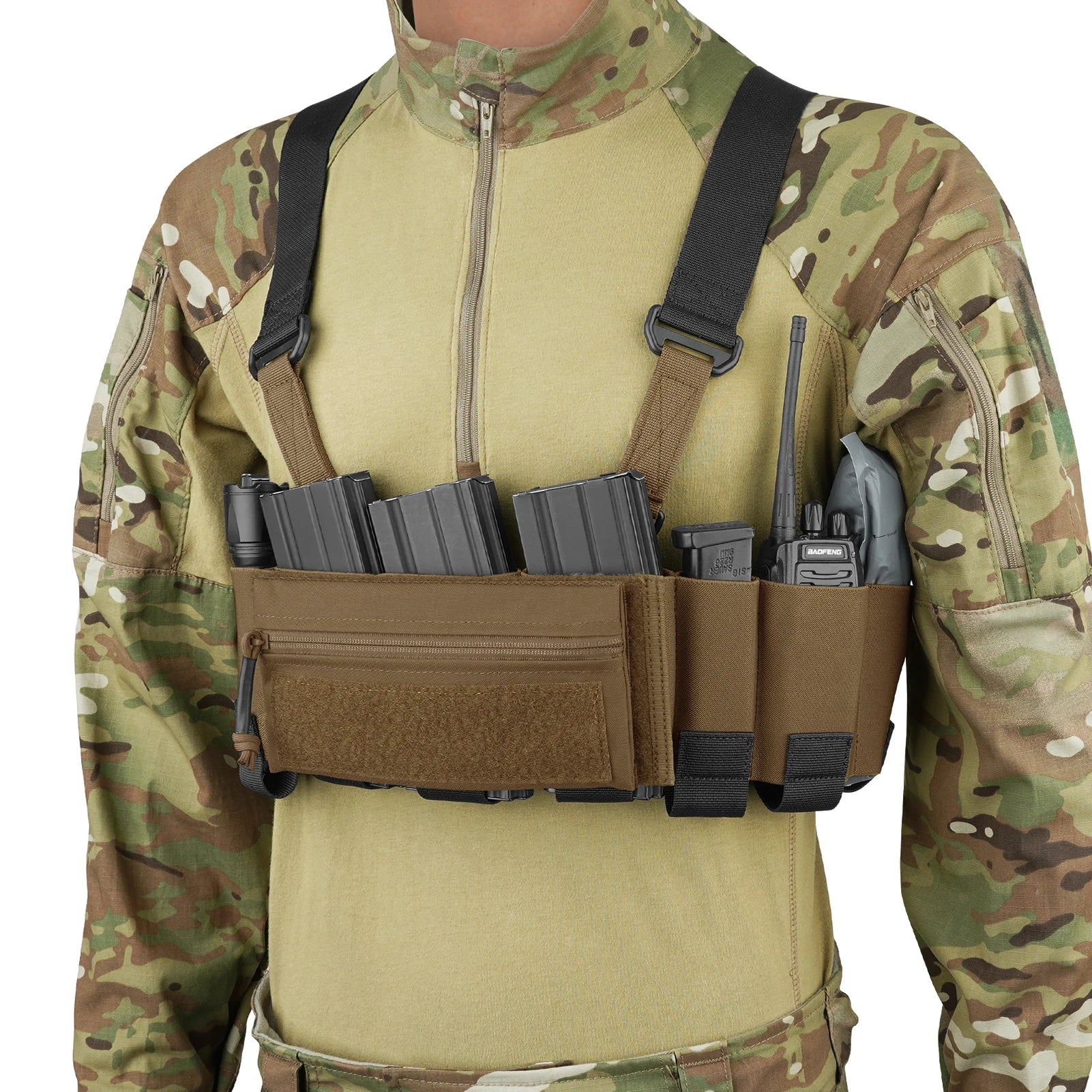 KRYDEX Tactical Nylon Chest Rig Elastic Cummerbund with 5.56/7.62 & Pistol Mag Pouch Holders,X Harness,Sticky GP Pouch