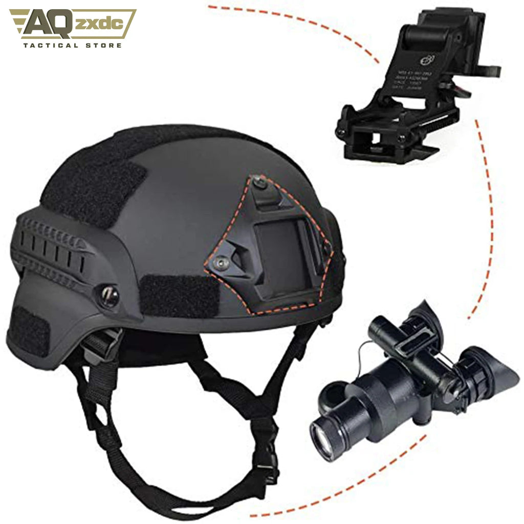 AQzxdc Mich 2000 Style ACH Tactical Helmet with Foldable Ear Protection Dual Straps Half Face Mesh Mask - Goggles for Paintball
