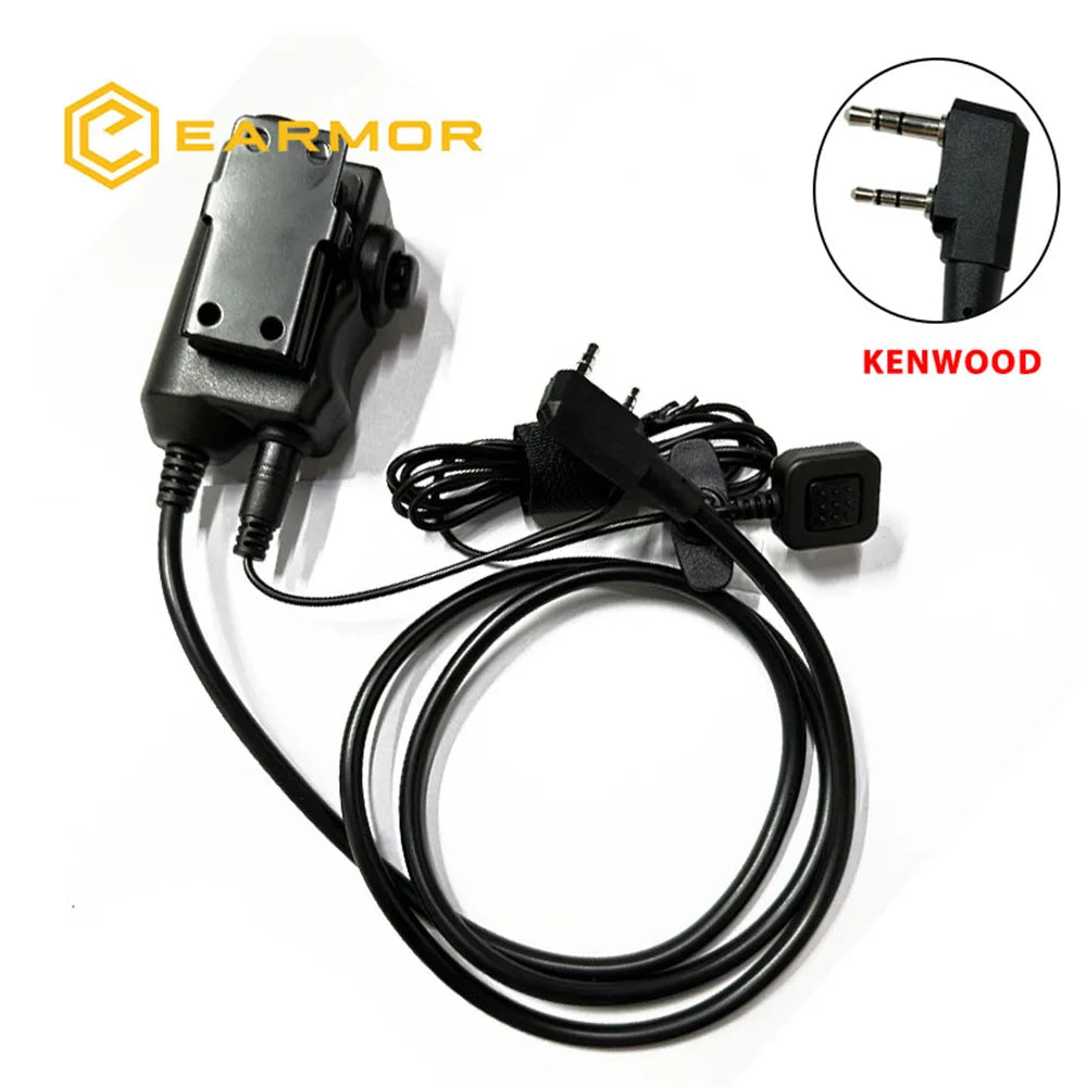 EARMOR Tactical PTT Tactical Headset Button activated push-to-talk PTT adapter M52 and AUX radio interface KENWOOD