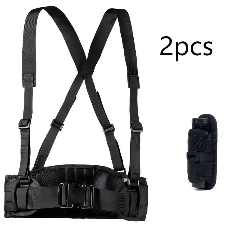 Tactical MOLLE Waist Belt Portable Utility Belt with Rotatable Flashlight Pouch Combo Paintball Set War Game Player