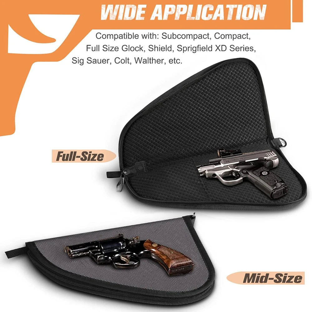 Tactical Pistol Gun Bag Soft Gun Storage Pouch Canceled Carry Handgun Case with Padded Lining for Compact and Full-Size Handguns