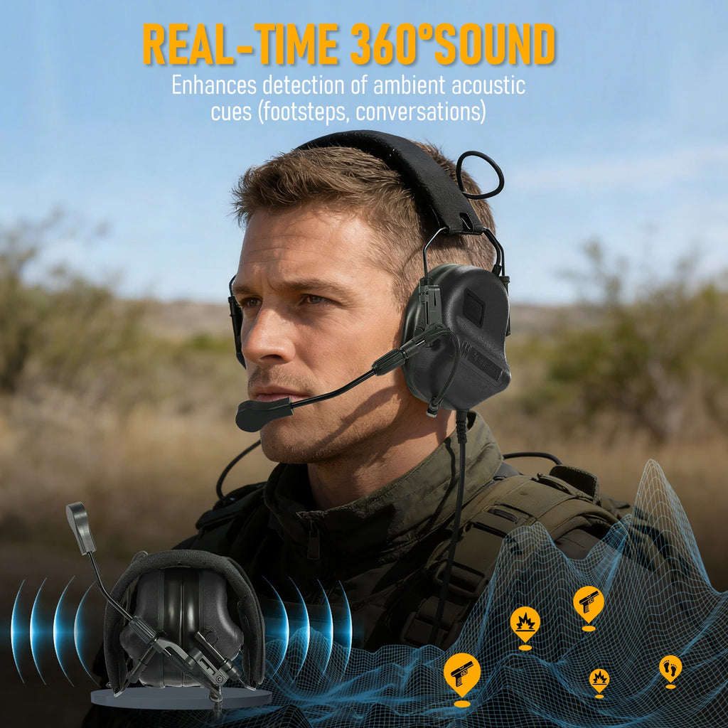YHKEMA E70 Tactical Shooting Headset + U94 PTT for kenwood, Active Noise Canceling Earmuffs for Outdoor Shooting Hunting